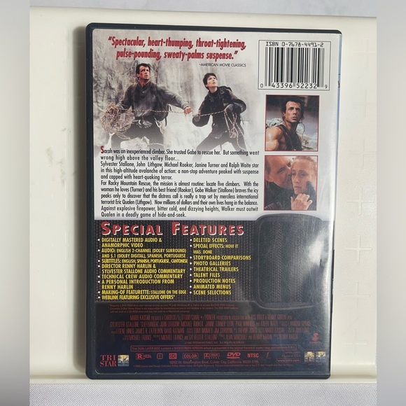 Cliffhanger DVD Sylvester Stallone 1993 Tristar Special Features Included - Picture 2 of 5